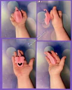 The Finger Vibe 2, a pink butterfly-shaped vibrator being held in various positions.